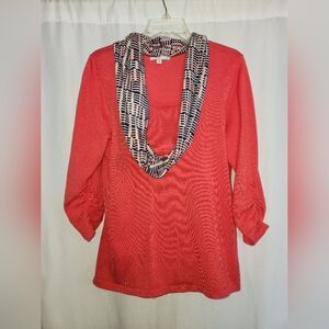 Notations Coral Top with Geometric Scarf Size XL #colorful #feminine #business